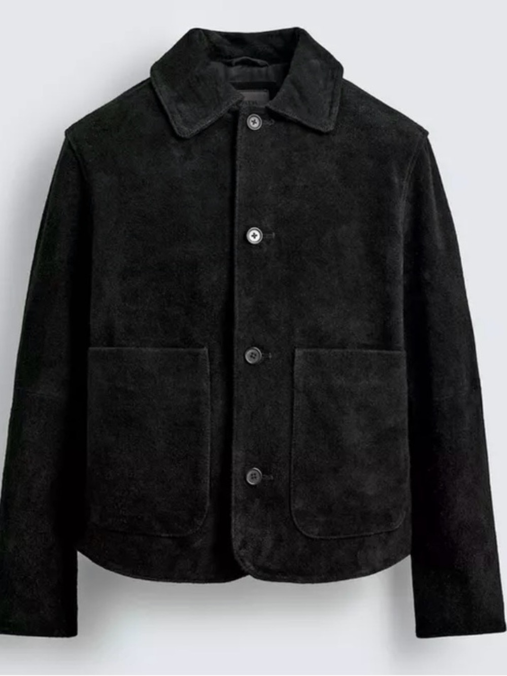Zara Men's Black Split Suede leather Button-Up Jacket NWT